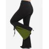 ROSE GAL Womens Plus Size Gothic Lace Up Two Tone Godet Hem Pull On Flare Pants(Green_3)