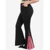 ROSE GAL Womens Plus Size Gothic Lace Up Two Tone Godet Hem Pull On Flare Pants(Red_2)