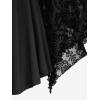 ROSE GAL Womens Plus Size Lace Applique Trim Ruched Buckle Flocking Floral Long Flare Sleeve 2 in 1 Flowy Top(Black)