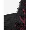 ROSE GAL Womens Plus Size Lace Applique Trim Ruched Buckle Flocking Floral Long Flare Sleeve 2 in 1 Flowy Top(Black_2)
