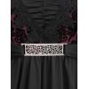 ROSE GAL Womens Plus Size Lace Applique Trim Ruched Buckle Flocking Floral Long Flare Sleeve 2 in 1 Flowy Top(Black_2)