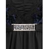 ROSE GAL Womens Plus Size Lace Applique Trim Ruched Buckle Flocking Floral Long Flare Sleeve 2 in 1 Flowy Top(Blue)