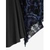 ROSE GAL Womens Plus Size Lace Applique Trim Ruched Buckle Flocking Floral Long Flare Sleeve 2 in 1 Flowy Top(Blue)
