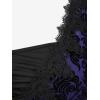 ROSE GAL Womens Plus Size Lace Applique Trim Ruched Buckle Flocking Floral Long Flare Sleeve 2 in 1 Flowy Top(Purple)