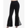 ROSE GAL Womens Plus Size Lace Insert Flare Pants High Waisted Stretchy Long Pants(Black_1)