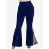 ROSE GAL Womens Plus Size Lace Insert Flare Pants High Waisted Stretchy Long Pants(Blue_1)