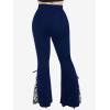 ROSE GAL Womens Plus Size Lace Insert Flare Pants High Waisted Stretchy Long Pants(Blue_1)