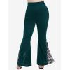 ROSE GAL Womens Plus Size Lace Insert Flare Pants High Waisted Stretchy Long Pants(Green_1)