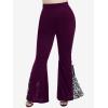 ROSE GAL Womens Plus Size Lace Insert Flare Pants High Waisted Stretchy Long Pants(Purple_1)