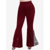 ROSE GAL Womens Plus Size Lace Insert Flare Pants High Waisted Stretchy Long Pants(Red_1)