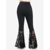 ROSE GAL Womens Plus Size Lace Panel Pull On Flare Pants with Lace-up(Black_4)