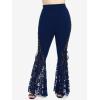 ROSE GAL Womens Plus Size Lace Panel Pull On Flare Pants with Lace-up(Blue_1)