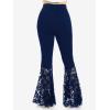 ROSE GAL Womens Plus Size Lace Panel Pull On Flare Pants with Lace-up(Blue_1)