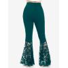ROSE GAL Womens Plus Size Lace Panel Pull On Flare Pants with Lace-up(Green_1)
