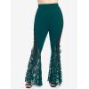 ROSE GAL Womens Plus Size Lace Panel Pull On Flare Pants with Lace-up(Green_1)
