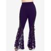 ROSE GAL Womens Plus Size Lace Panel Pull On Flare Pants with Lace-up(Purple_1)