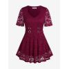 ROSE GAL Women’s Plus Size Tunic V Neck Top Curve Floral Lace Blouse A-Line Swing T Shirt(Deep Red-1)