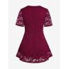 ROSE GAL Women’s Plus Size Tunic V Neck Top Curve Floral Lace Blouse A-Line Swing T Shirt(Deep Red-1)