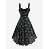 Rosegal Plus Size Retro Sleeveless Dress for Women Rose Print Midi Vintage Tank Dress with Belt(Black)