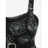 Rosegal Plus Size Retro Sleeveless Dress for Women Rose Print Midi Vintage Tank Dress with Belt(Black)