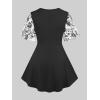 Rosegal Plus Size Womens Crochet Porcelain Floral Print Pleated Twist Ruched 2 in 1 Blouse Short Flutter Sleeve Flowy Top(Black)