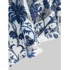 Rosegal Plus Size Womens Crochet Porcelain Floral Print Pleated Twist Ruched 2 in 1 Blouse Short Flutter Sleeve Flowy Top(Blue_3)