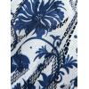 Rosegal Plus Size Womens Crochet Porcelain Floral Print Pleated Twist Ruched 2 in 1 Blouse Short Flutter Sleeve Flowy Top(Blue_3)