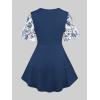 Rosegal Plus Size Womens Crochet Porcelain Floral Print Pleated Twist Ruched 2 in 1 Blouse Short Flutter Sleeve Flowy Top(Blue_3)