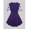 Rosegal Plus Size Womens Crochet Porcelain Floral Print Pleated Twist Ruched 2 in 1 Blouse Short Flutter Sleeve Flowy Top(Purple)