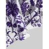 Rosegal Plus Size Womens Crochet Porcelain Floral Print Pleated Twist Ruched 2 in 1 Blouse Short Flutter Sleeve Flowy Top(Purple)