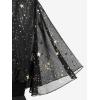 Rosegal Plus Size Womens Sparkly Gold Stamping Stars Print Butterfly Sleeve Blouse 2 in 1 Flowy Short Sleeve Top with Belt(Black_10)