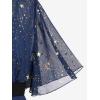 Rosegal Plus Size Womens Sparkly Gold Stamping Stars Print Butterfly Sleeve Blouse 2 in 1 Flowy Short Sleeve Top with Belt(Blue_8)