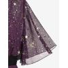 Rosegal Plus Size Womens Sparkly Gold Stamping Stars Print Butterfly Sleeve Blouse 2 in 1 Flowy Short Sleeve Top with Belt(Deep Purple)