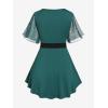 Rosegal Plus Size Womens Sparkly Gold Stamping Stars Print Butterfly Sleeve Blouse 2 in 1 Flowy Short Sleeve Top with Belt(Green)