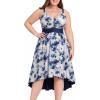 Rosegal Women Plus Size Floral Sundress High Low Midi Sleeveless Cami Flowy Dress(Blue)