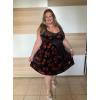 Rosegal Women Plus Size Gilding Rose Lace Up Velvet Sleeveless Swing Dress(Black)