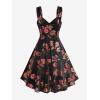 Rosegal Women Plus Size Gilding Rose Lace Up Velvet Sleeveless Swing Dress(Black)