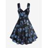 Rosegal Women Plus Size Gilding Rose Lace Up Velvet Sleeveless Swing Dress(Blue_1)