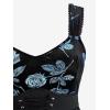 Rosegal Women Plus Size Gilding Rose Lace Up Velvet Sleeveless Swing Dress(Blue_1)