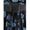 Rosegal Women Plus Size Gilding Rose Lace Up Velvet Sleeveless Swing Dress(Blue_1)