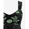 Rosegal Women Plus Size Gilding Rose Lace Up Velvet Sleeveless Swing Dress(Green)