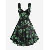 Rosegal Women Plus Size Gilding Rose Lace Up Velvet Sleeveless Swing Dress(Green)