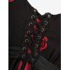 Rosegal Women Plus Size Romantic Goth Short Flutter Sleeve Tee Rose Embroidery Lace-up Chiffon Flowy Gothic 2 in 1 Top(Black)