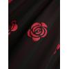 Rosegal Women Plus Size Romantic Goth Short Flutter Sleeve Tee Rose Embroidery Lace-up Chiffon Flowy Gothic 2 in 1 Top(Black)