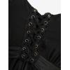 Rosegal Women Plus Size Romantic Goth Short Flutter Sleeve Tee Rose Embroidery Lace-up Chiffon Flowy Gothic 2 in 1 Top(Black_5)