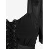 Rosegal Women Plus Size Romantic Goth Short Flutter Sleeve Tee Rose Embroidery Lace-up Chiffon Flowy Gothic 2 in 1 Top(Black_5)