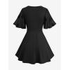 Rosegal Women Plus Size Romantic Goth Short Flutter Sleeve Tee Rose Embroidery Lace-up Chiffon Flowy Gothic 2 in 1 Top(Black_5)