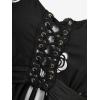 Rosegal Women Plus Size Romantic Goth Short Flutter Sleeve Tee Rose Embroidery Lace-up Chiffon Flowy Gothic 2 in 1 Top(White_5)