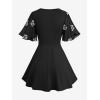 Rosegal Women Plus Size Romantic Goth Short Flutter Sleeve Tee Rose Embroidery Lace-up Chiffon Flowy Gothic 2 in 1 Top(White_5)