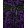 Rosegal Womens Plus Size Flocking Floral Mesh Panel Lace Up Grommet 2 in 1 Long Sleeves Top(Purple)